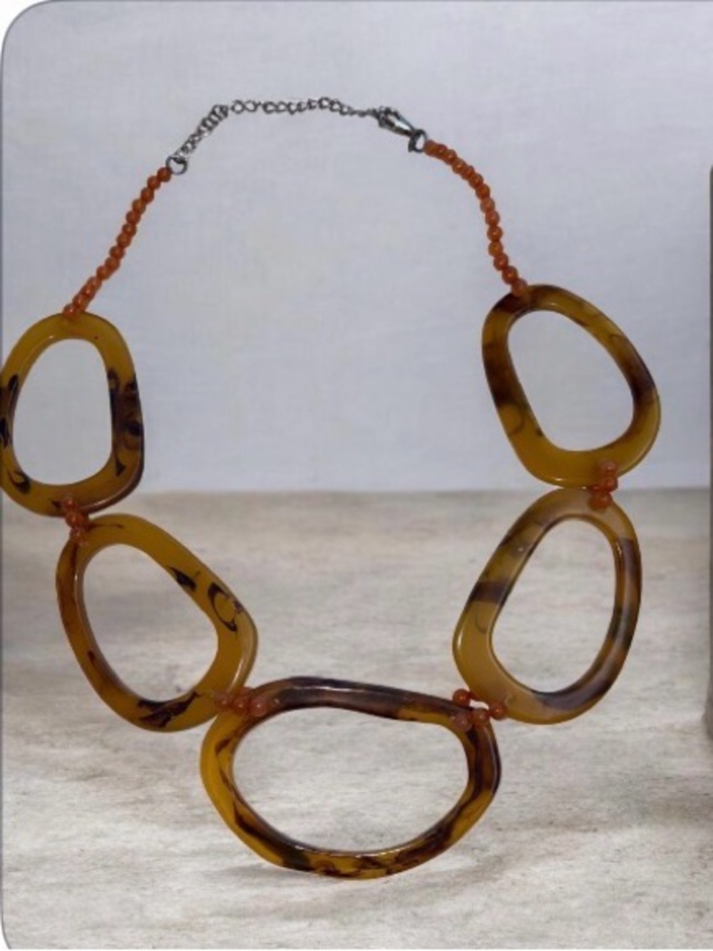 bebe Amber Tortoiseshell Open Oval Link Necklace Resin
